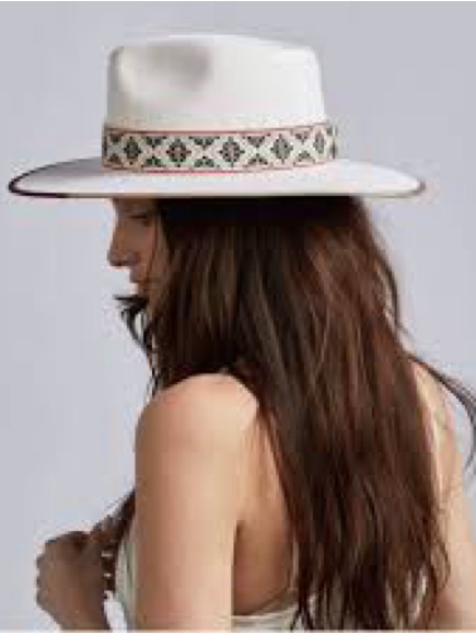Anthropologie White Wide-Brim Fedora With Geometric Trim